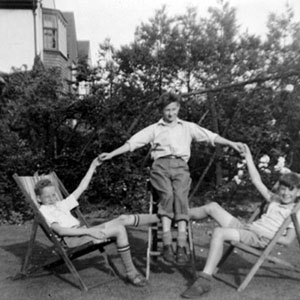 Garden of 34 Barrow Bridge Road, circa 1953. L to R: Duncan Sculthorpe, David Hargreaves, Ian McKellen