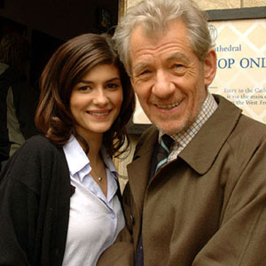 2005, THE DA VINCI CODE: With Audrey Tautou (Sophie Neveu) on location at Lincoln Cathedral, August 2005  - Photo by Keith Stern