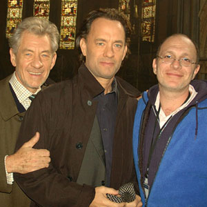2005, THE DA VINCI CODE: With Tom Hanks (Robert Langdon) and screenwriter Akiva Goldsman on location at Lincoln Cathedral, August 2005  - Photo by Keith Stern