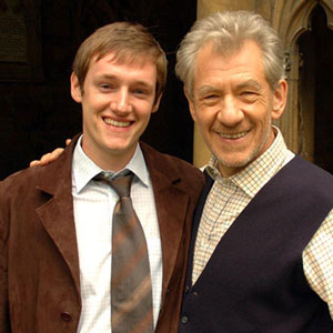 2005, THE DA VINCI CODE: Matt Butler (D.C. Watts) and Ian McKellen (Teabing) on location at Lincoln Cathedral  - Photo by Keith Stern