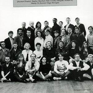 The Cast and Crew of KING LEAR and RICHARD III:<b>
Back Row: Richard Simpson, Sam Beazley, Jane Suffling, Nicholas Blane, Hakeem Kae-Kazim, Finoa Bardsley, Ian McKellen, John Caulfield<br>
Third Row: David Collings, Bruce Purchase, Peter Sulligan, Susan Engel, Peter Jeffrey, Deborah Warner, David Bradley, Mark Strong, Richard Bremmer, David Milling<br>
Second Row: Richard OCallaghan, Phil McKee, Joyce Redman, Clare Higgins, Brian Cox, Richard Eyre, Eve Matheson, Hildegard Bechtler<br>
Front Row: Colin Hurley, Helen Kvale, Derek Cunningham, Cordelia Monsey, Stephen Marchant, Bob Crowley, Wendy Fitt