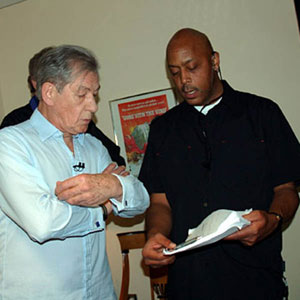2006,   Getting miked for Bill Maher Show, 28 April 2006  - Photo by Keith Stern