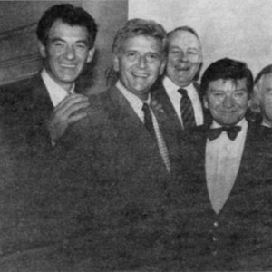 1988,   18 December 1988<br>Ian McKellen, David Kernan, Ned Sherrin, Keith Waterhouse, Judi Dench, Alan Bates, and Michael Williams at The Playhouse in support of Crusaid  - Photo by Caz Gorham