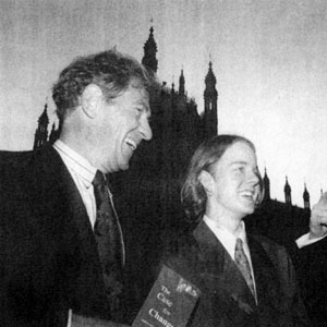 Neil Kinnock (right) discusses Stonewalls campaign for equalisation of the age of consent, with Sir Ian McKellen (left) and Euan Sutherland, 16, from Dulwich, southeast London