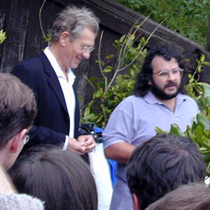 Ian McKellen and Peter Jackson address a backyard gathering of gay activists, Wellington, 2 December 2000