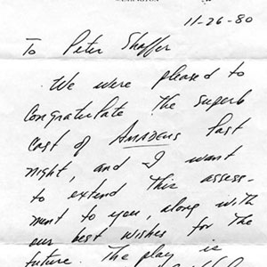 Letter from Jimmy Carter to Peter Shaffer