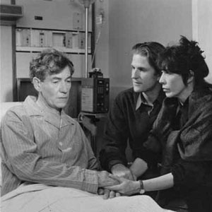 <I>Matthew Modine and Lily Tomlin bedside me in the working hospital where we filmed, with a number of actual AIDS patients in adjacent beds</I>