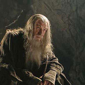 Gandalf (Ian McKellen) and Frodo (Elijah Wood) in the mines of Moria