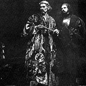 Mephistophiles (Emrys James), Dr Faustus (Ian McKellen), and Charles V (Leon Tanner)